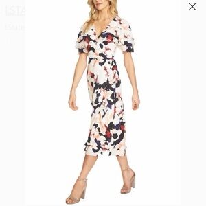 1.STATE Tiered Ruffle‎ Midi Wrap Dress Floral Ruffle Medium